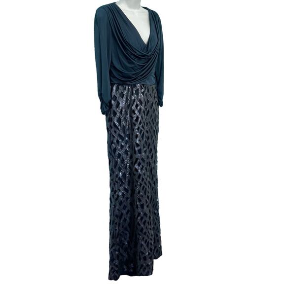 Tadashi Shoji Navy Blue Long Sleeve Sequin Evening Gown Maxi Dress Sz 4 NEW Tags - Picture 15 of 15